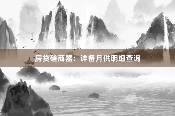 房贷磋商器:详备月供明细查询